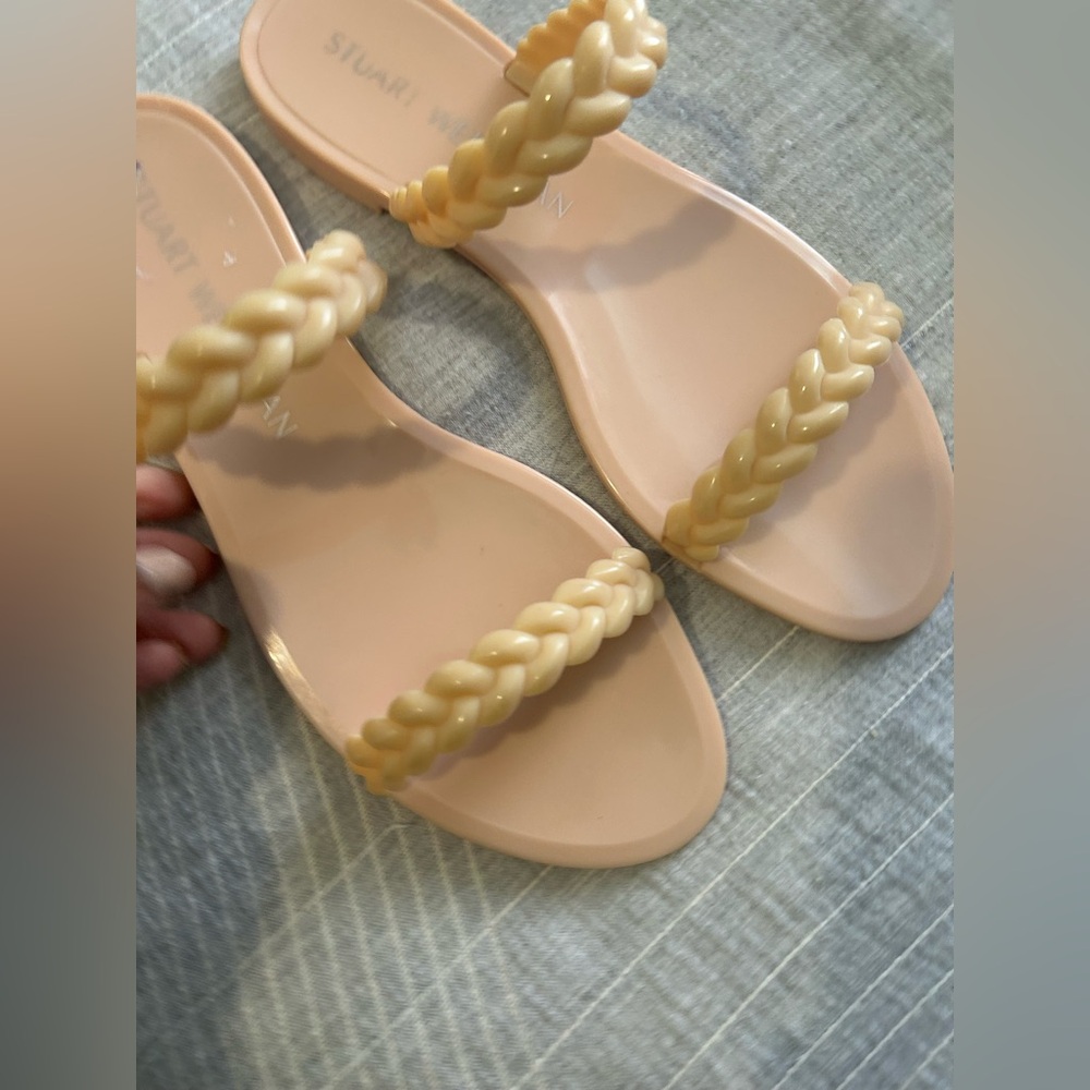 Stuart Weitzman Braida Sawyer Jelly Sandal Slide Poudre Neutral Beige Cream sz 9 - Picture 11 of 13
